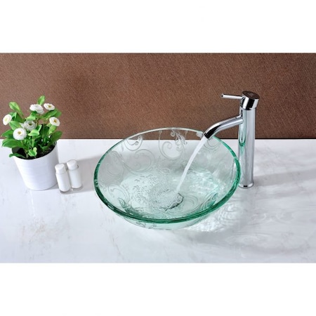 Anzzi Kolokiki Vessel Sink with Pop-Up Drain in Crystal Clear Floral S214